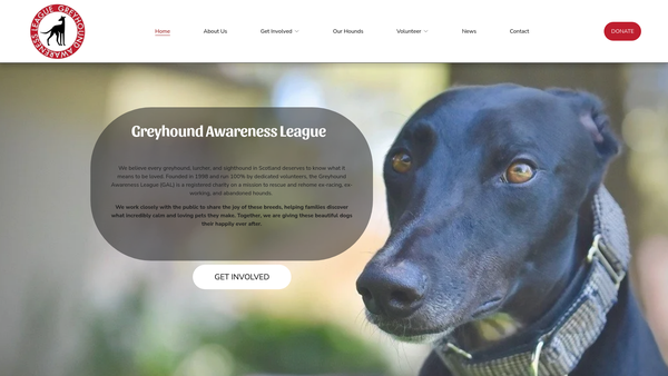 Screenshot of the Greyhound Awareness League website