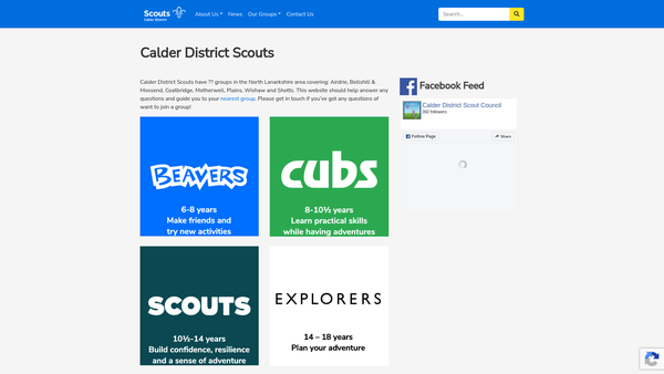 Screenshot of the Calder District Scout Council website