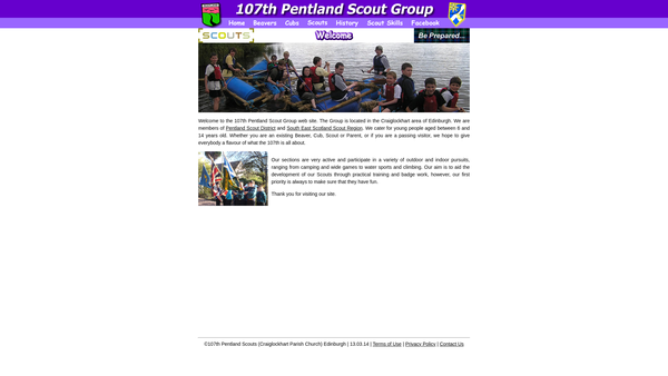 Screenshot of the 107th Pentland Scout Group website