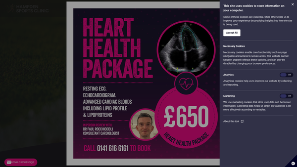 Screenshot of the National Stadium Sports Medicine Centre website