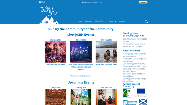 Screenshot of the Cove Burgh Hall website
