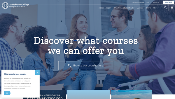 Screenshot of the Al-Maktoum College of Higher Education website