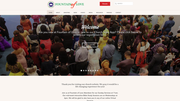 Screenshot of the Redeemed Christian Church Of God  - Fountain Of Love website