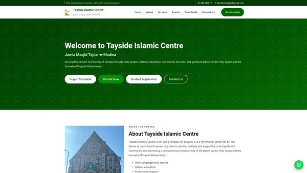 Screenshot of the Tayside Islamic Centre website