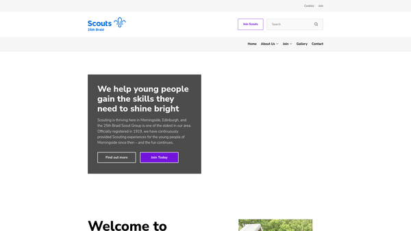 Screenshot of the 25th Braid Scout Group website