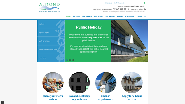 Screenshot of the Almond Housing Association Limited website