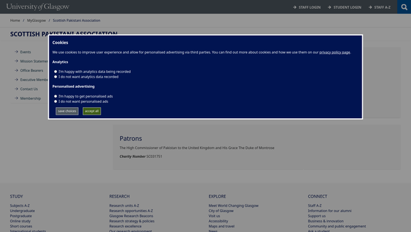 Screenshot of the Scottish Pakistani Association website