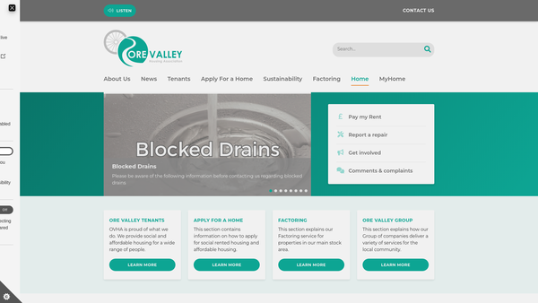 Screenshot of the Ore Valley Housing Association Limited website