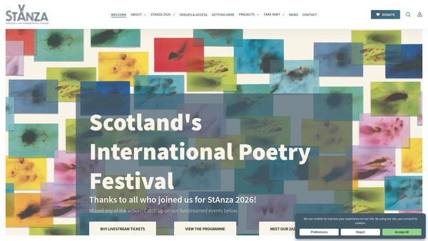 Screenshot of the Stanza: Scotland's Poetry Festival website