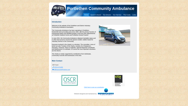 Screenshot of the Portlethen & District Voluntary Community Ambulance Association website
