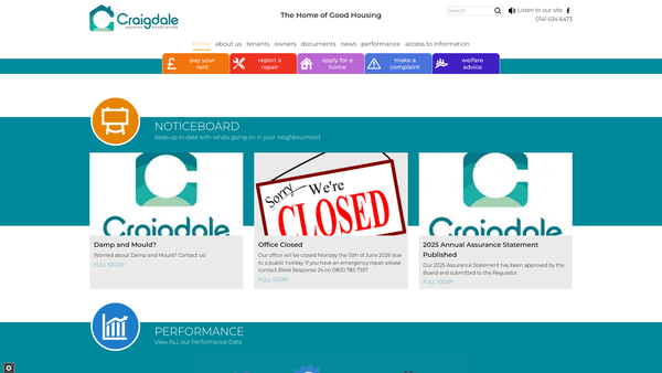 Screenshot of the Craigdale Housing Association Limited website