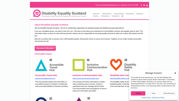 Screenshot of the Disability Equality Scotland website