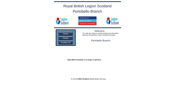 Screenshot of the Royal British Legion Scotland Portobello Branch website