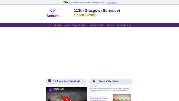 Screenshot of the 113th (Burnside) Glasgow Scout Group website