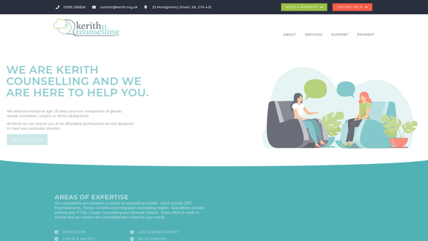 Screenshot of the Kerith Counselling Service Limited website