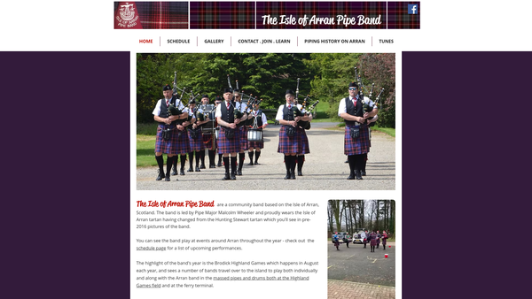 Screenshot of the Isle Of Arran Pipe Band website