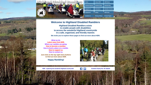 Screenshot of the Highland Disabled Ramblers website