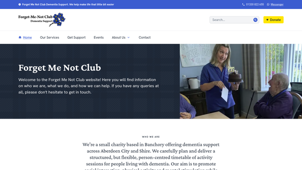 Screenshot of the The Forget-Me-Not Club website