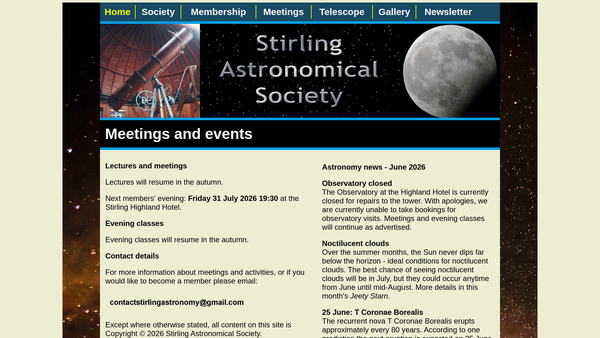 Screenshot of the Stirling Astronomical Society website