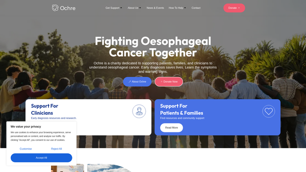 Screenshot of the Ochre - A National Cancer Charity website