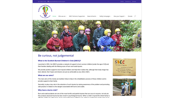 Screenshot of the Scottish Burned Children's Club website