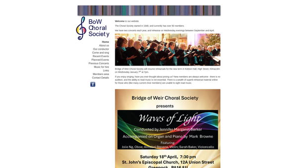 Screenshot of the Bridge Of Weir Choral Society website