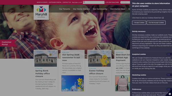 Screenshot of the Maryhill Housing Association Limited website
