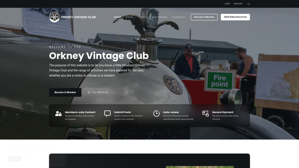 Screenshot of the Orkney Vintage Club Ltd website