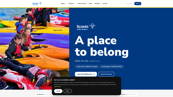 Screenshot of the 144th Glasgow (1st Baillieston) Scout Troop website
