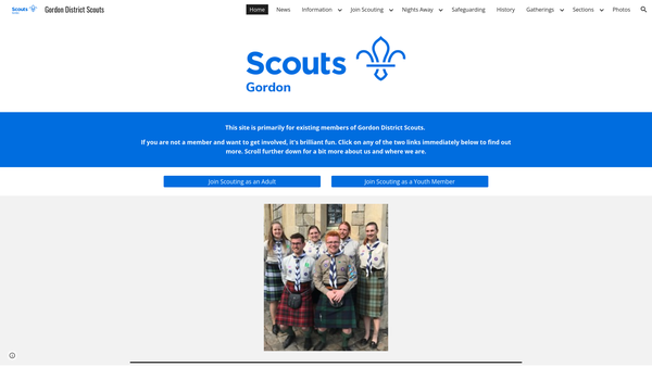 Screenshot of the Gordon District Scout Council website