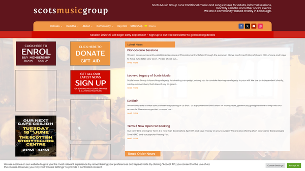 Screenshot of the Scots Music Group website