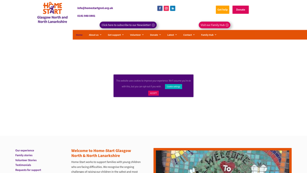 Screenshot of the Home-Start Glasgow North and North Lanarkshire website