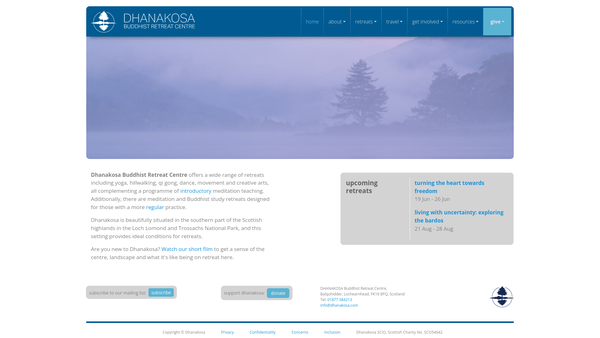 Screenshot of the Dhanakosa Trust website