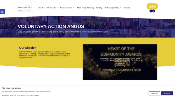 Screenshot of the Voluntary Action Angus website