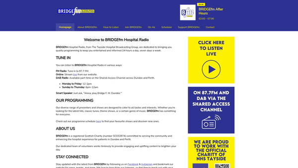 Screenshot of the Tayside Hospital Broadcasting Group website