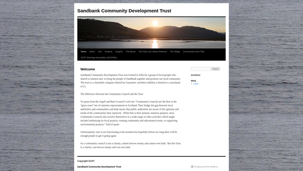 Screenshot of the Sandbank Community Development Trust website