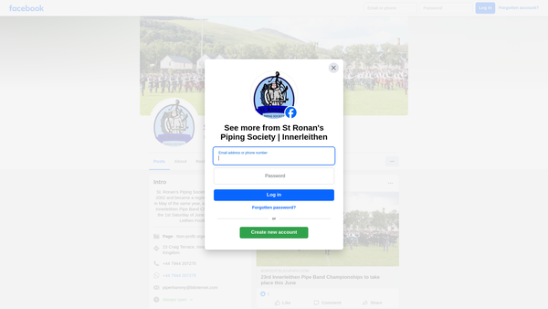 Screenshot of the St Ronan's Piping Society website