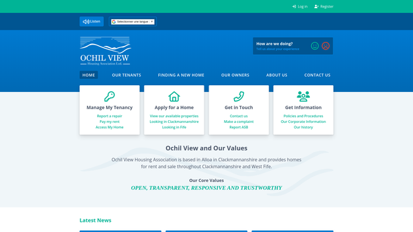 Screenshot of the Ochil View Housing Association Limited website