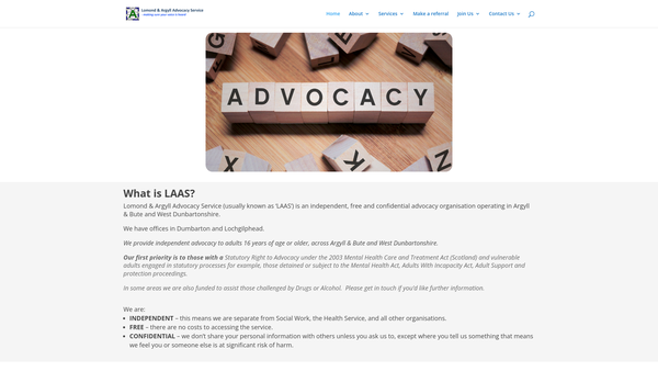 Screenshot of the Lomond And Argyll Advocacy Service (LAAS) SCIO website