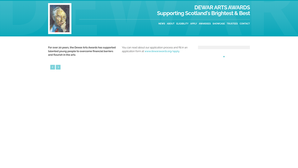 Screenshot of the Dewar Arts Awards website