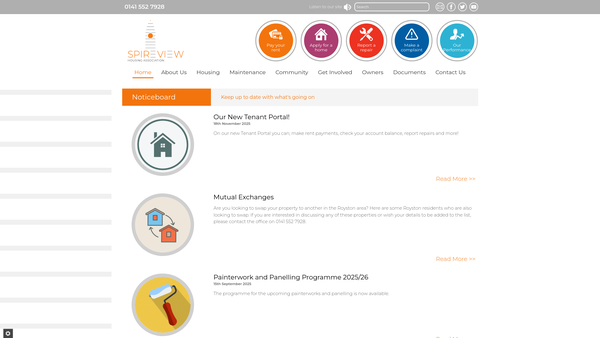 Screenshot of the Spire View Housing Association Limited website