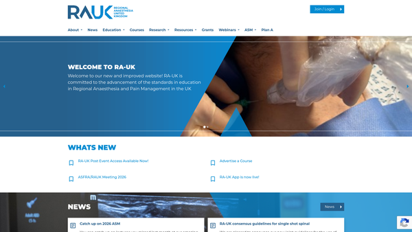 Screenshot of the Regional Anaesthesia UK website