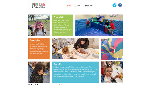 Screenshot of the Pinkie St Peter's Out Of School Club website