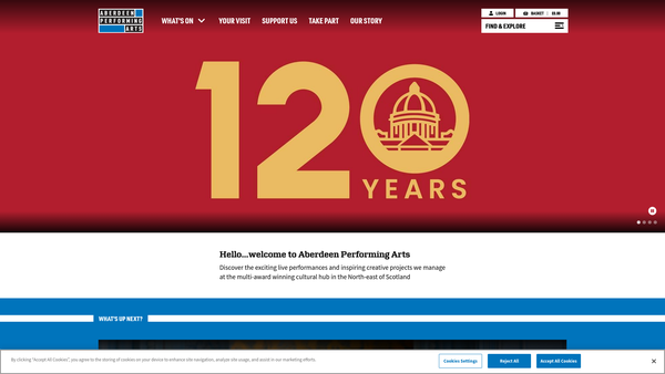 Screenshot of the Aberdeen Performing Arts website