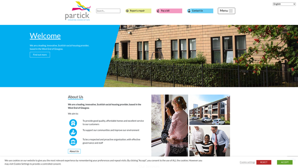 Screenshot of the Partick Housing Association Limited website