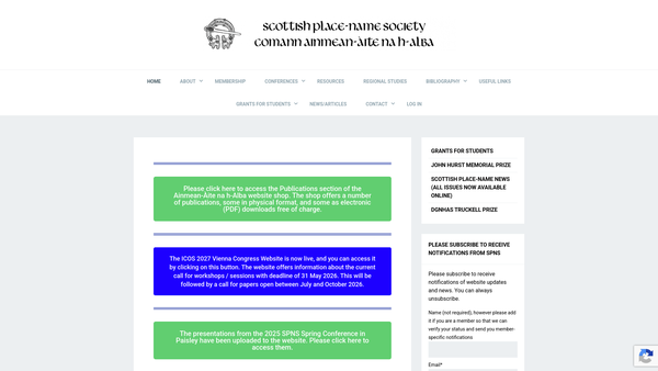 Screenshot of the Scottish Place-Name Society website