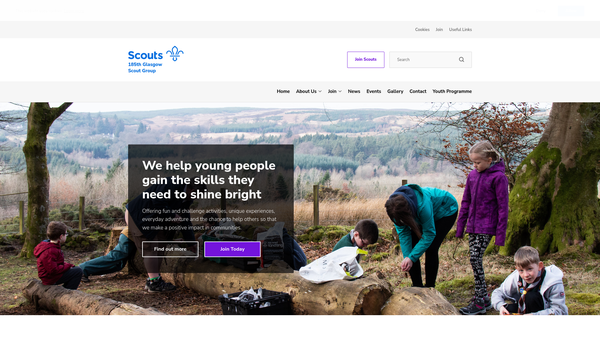 Screenshot of the 185th Glasgow ( Burnside Church ) Scout Group website