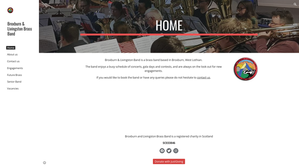Screenshot of the Broxburn and Livingston Band website