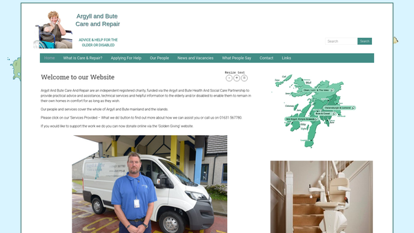 Screenshot of the Argyll And Bute Care And Repair website