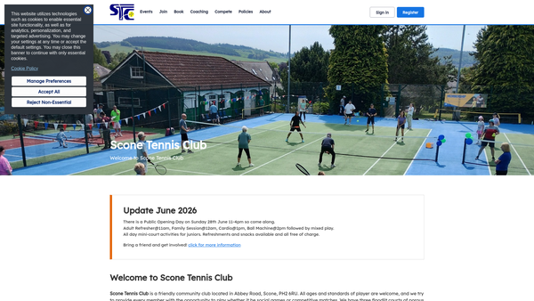 Screenshot of the Scone Tennis Club website